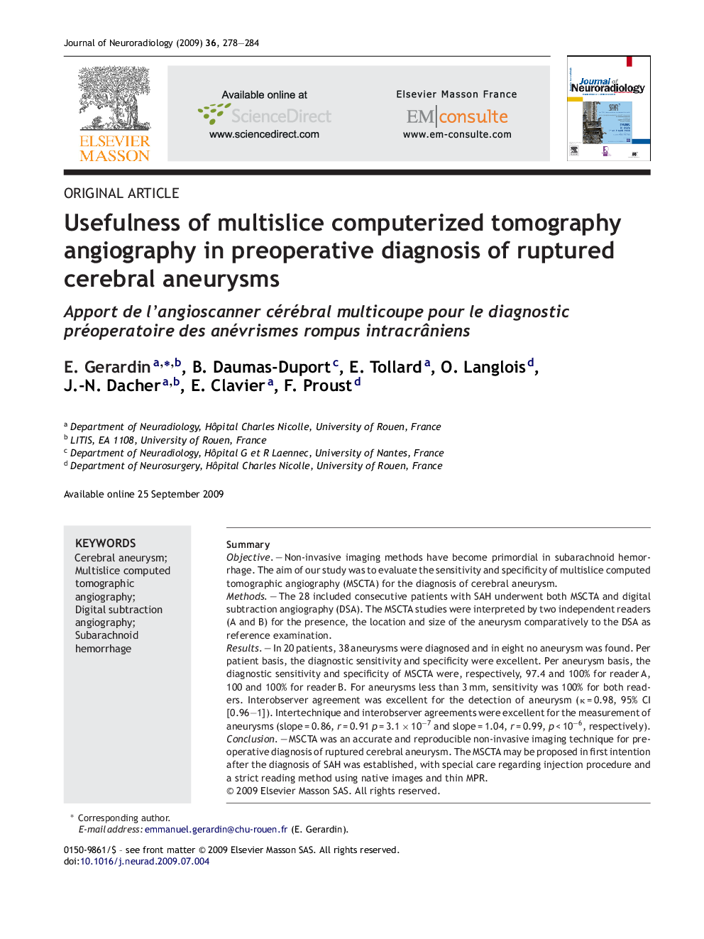 عکس صفحه اول مقاله: Usefulness of multislice computerized tomography angiography in preoperative diagnosis of ruptured cerebral aneurysms Usefulness of multislice computerized tomography angiography in preoperative diagnosis of ruptured cerebral aneurysms