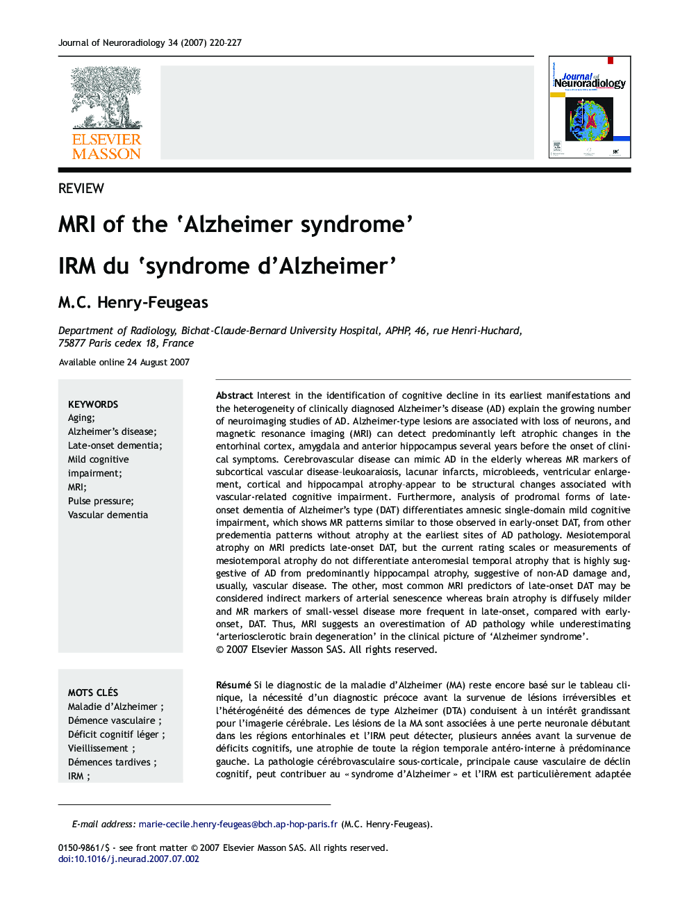 MRI of the ‘Alzheimer syndrome’