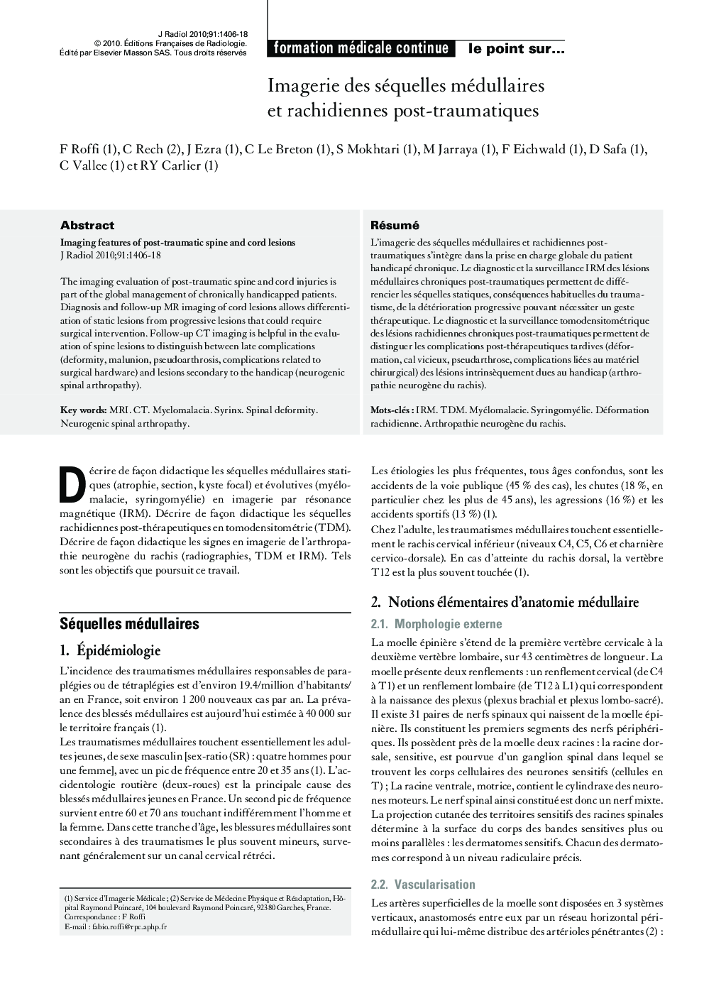 Imagerie des séquelles médullaires et rachidiennes post-traumatiques