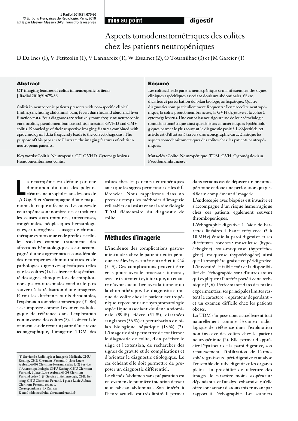 Aspects tomodensitométriques des colites chez les patients neutropéniques