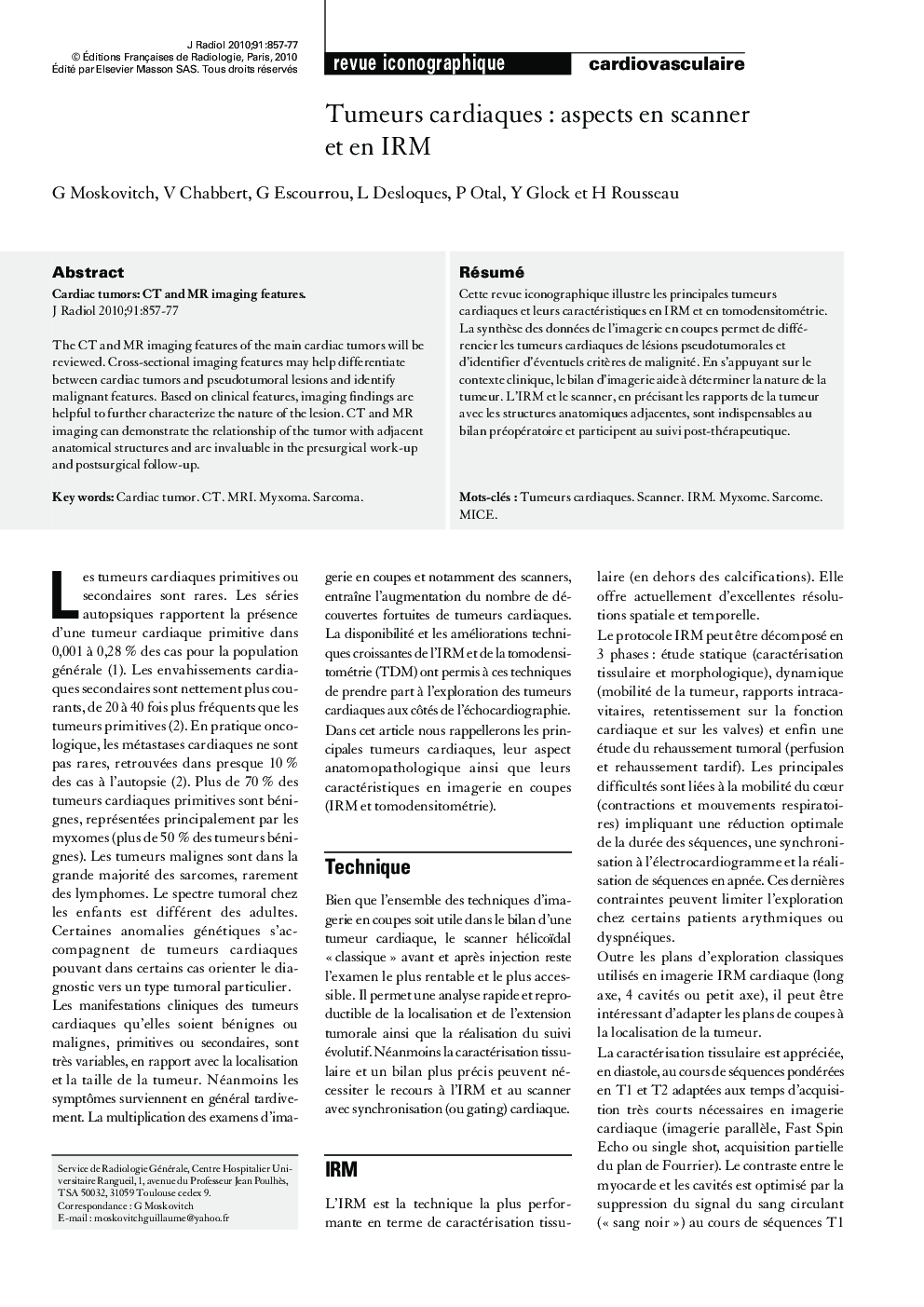 Tumeurs cardiaques : aspects en scanner et en IRM