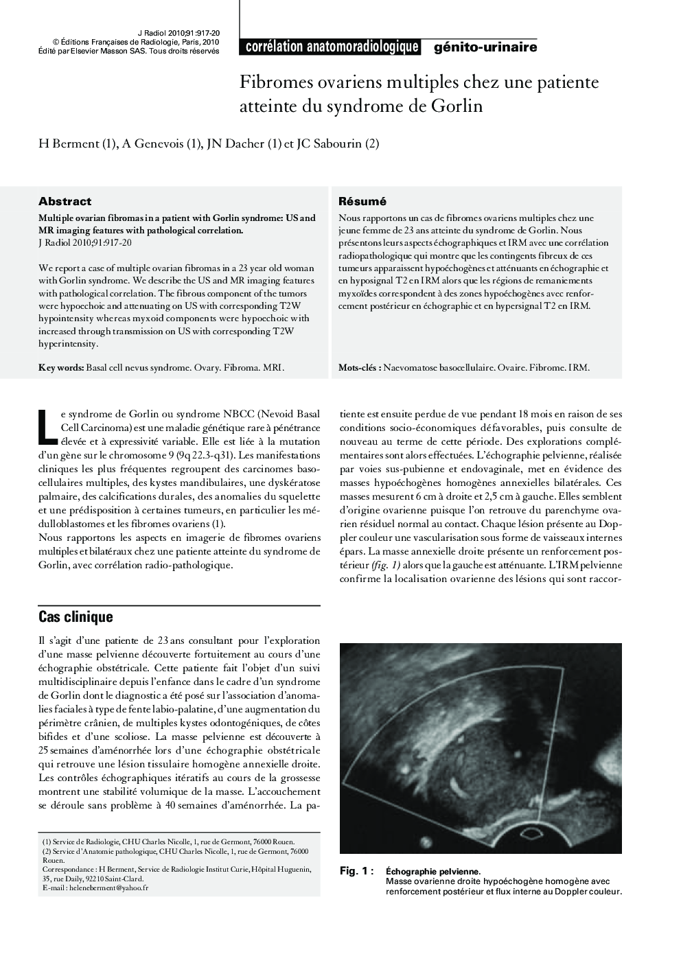 Fibromes ovariens multiples chez une patiente atteinte du syndrome de Gorlin