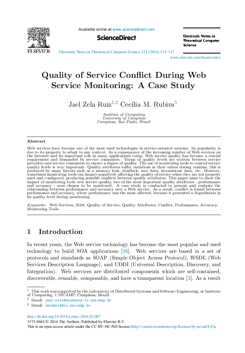 کیفیت تعارض سرویس در طول نظارت بر خدمات وب: مطالعه موردی