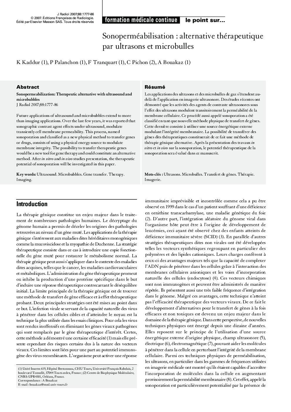 Sonoperméabilisation : alternative thérapeutique par ultrasons et microbulles