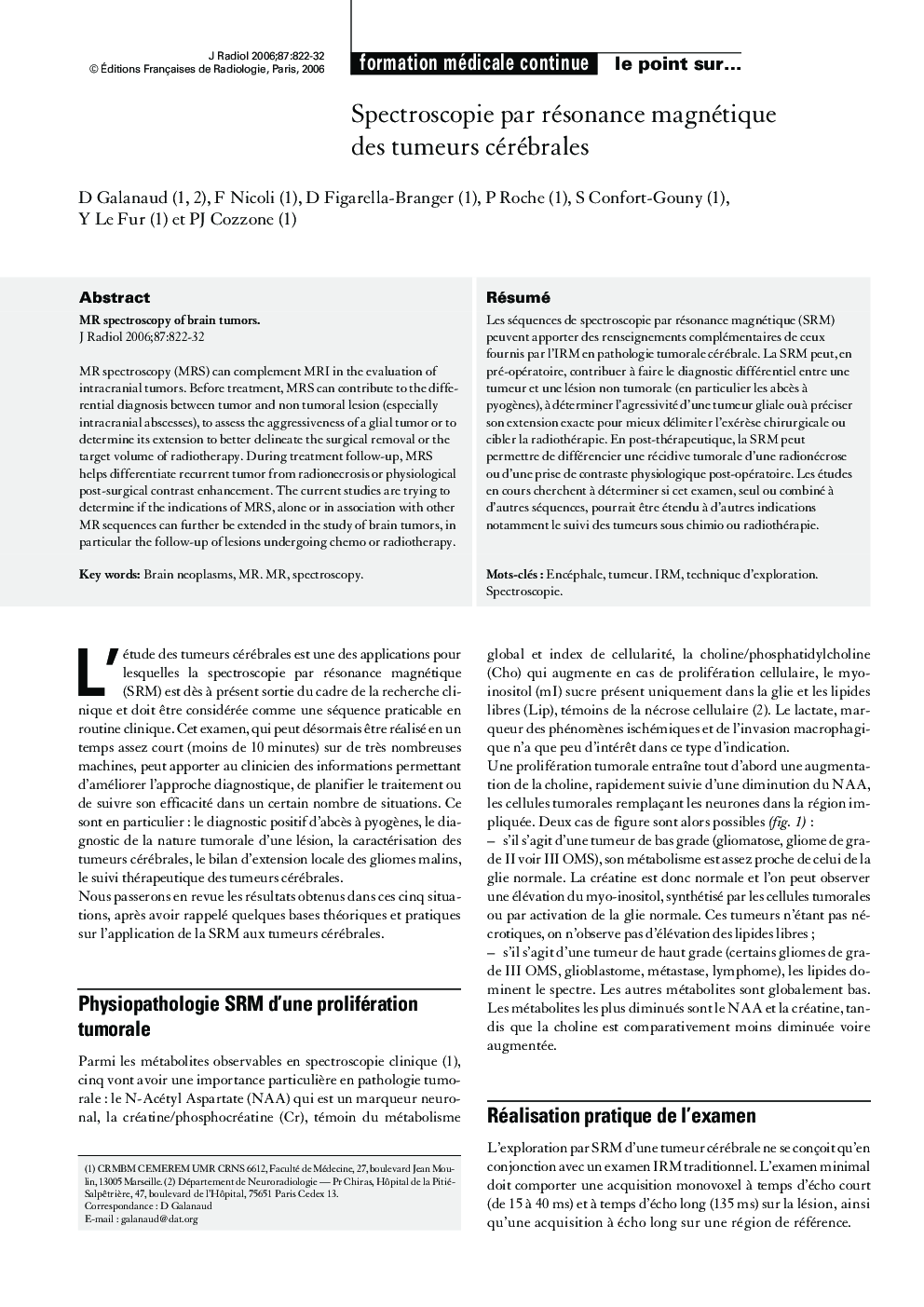 Spectroscopie par résonance magnétique des tumeurs cérébrales