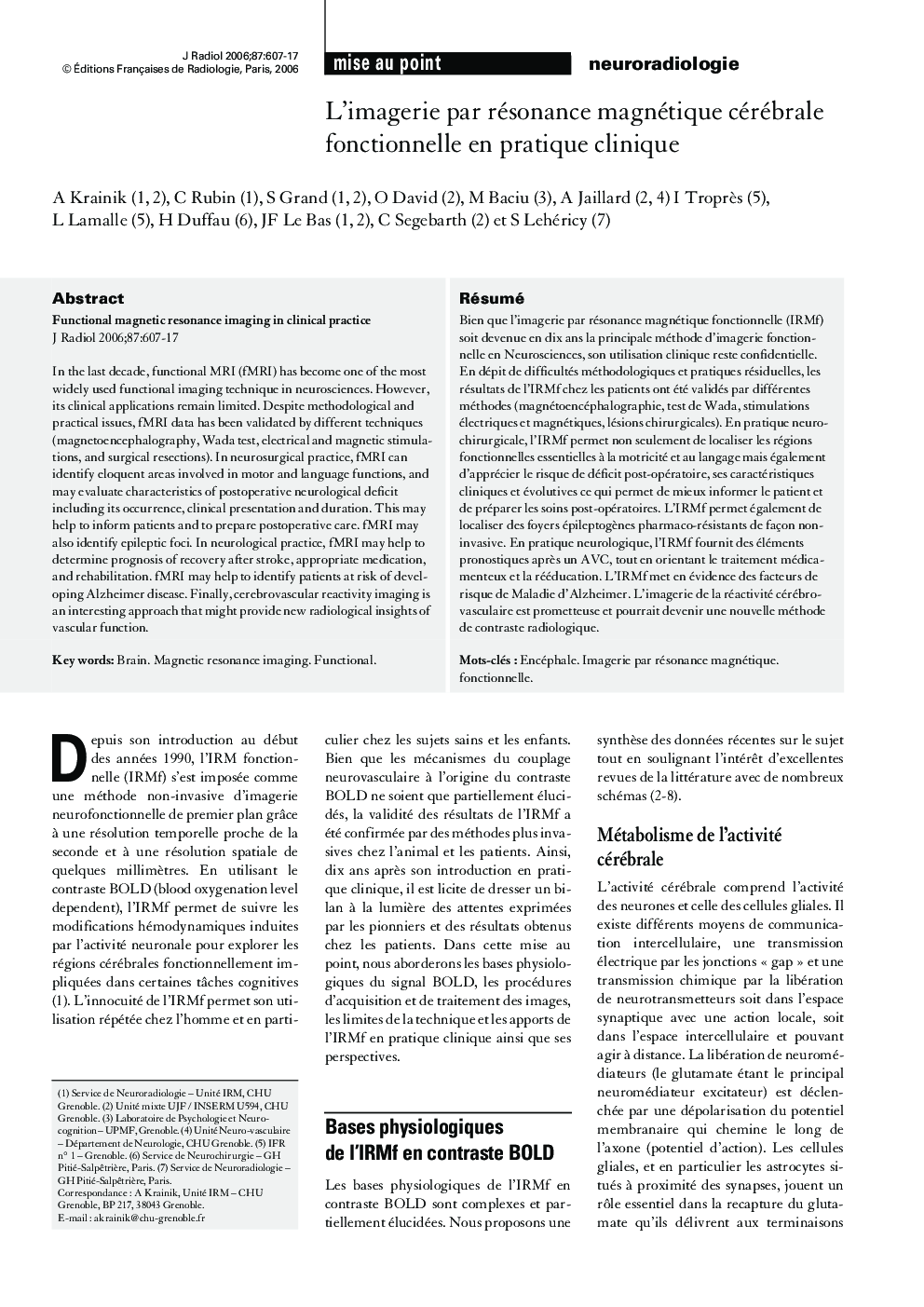 عکس صفحه اول مقاله: L'imagerie par résonance magnétique cérébrale fonctionnelle en pratique clinique L'imagerie par résonance magnétique cérébrale fonctionnelle en pratique clinique