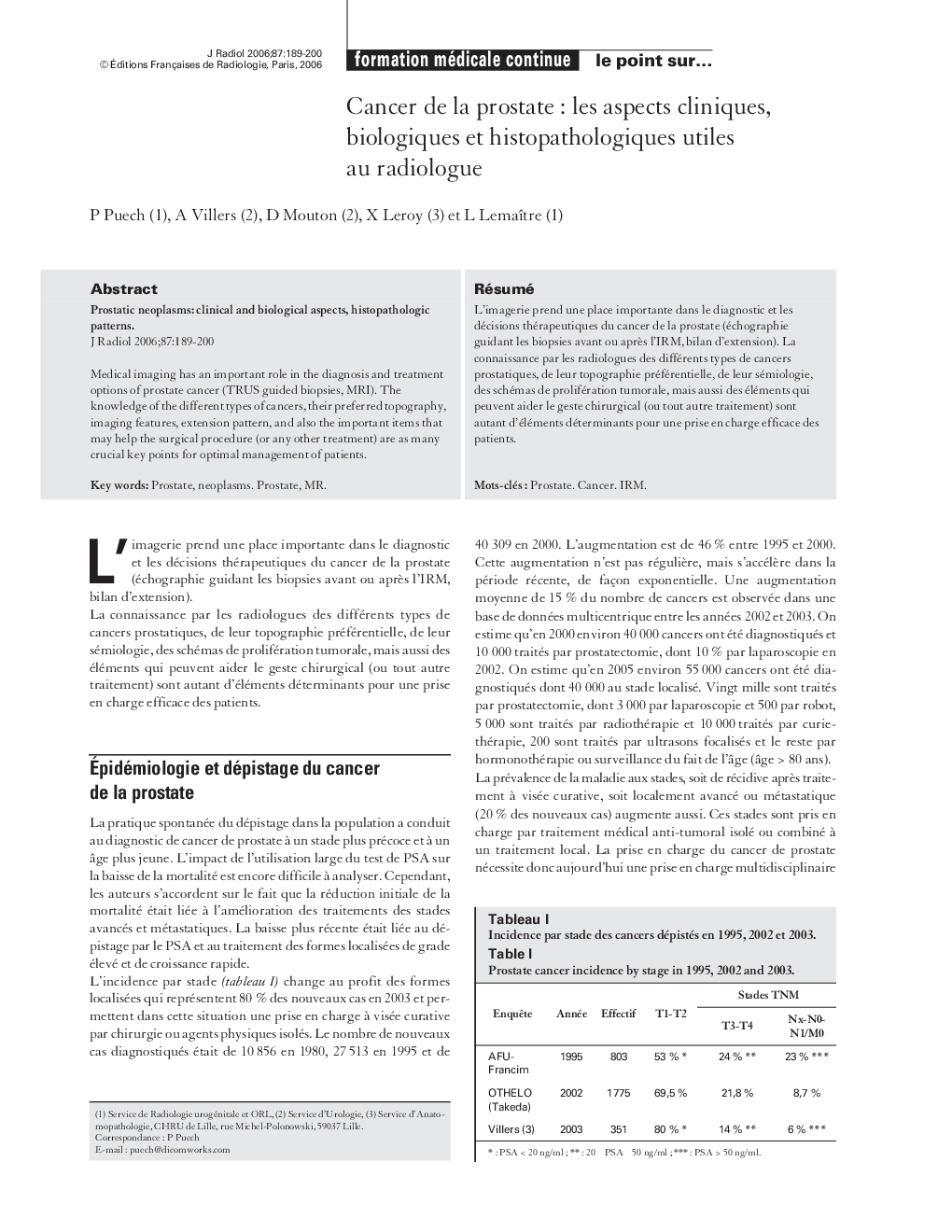 Cancer de la prostate : les aspects cliniques, biologiques et histopathologiques utiles au radiologue