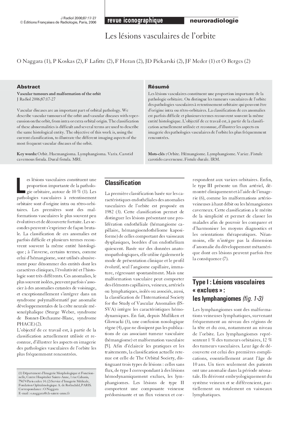 Les lésions vasculaires de l'orbite