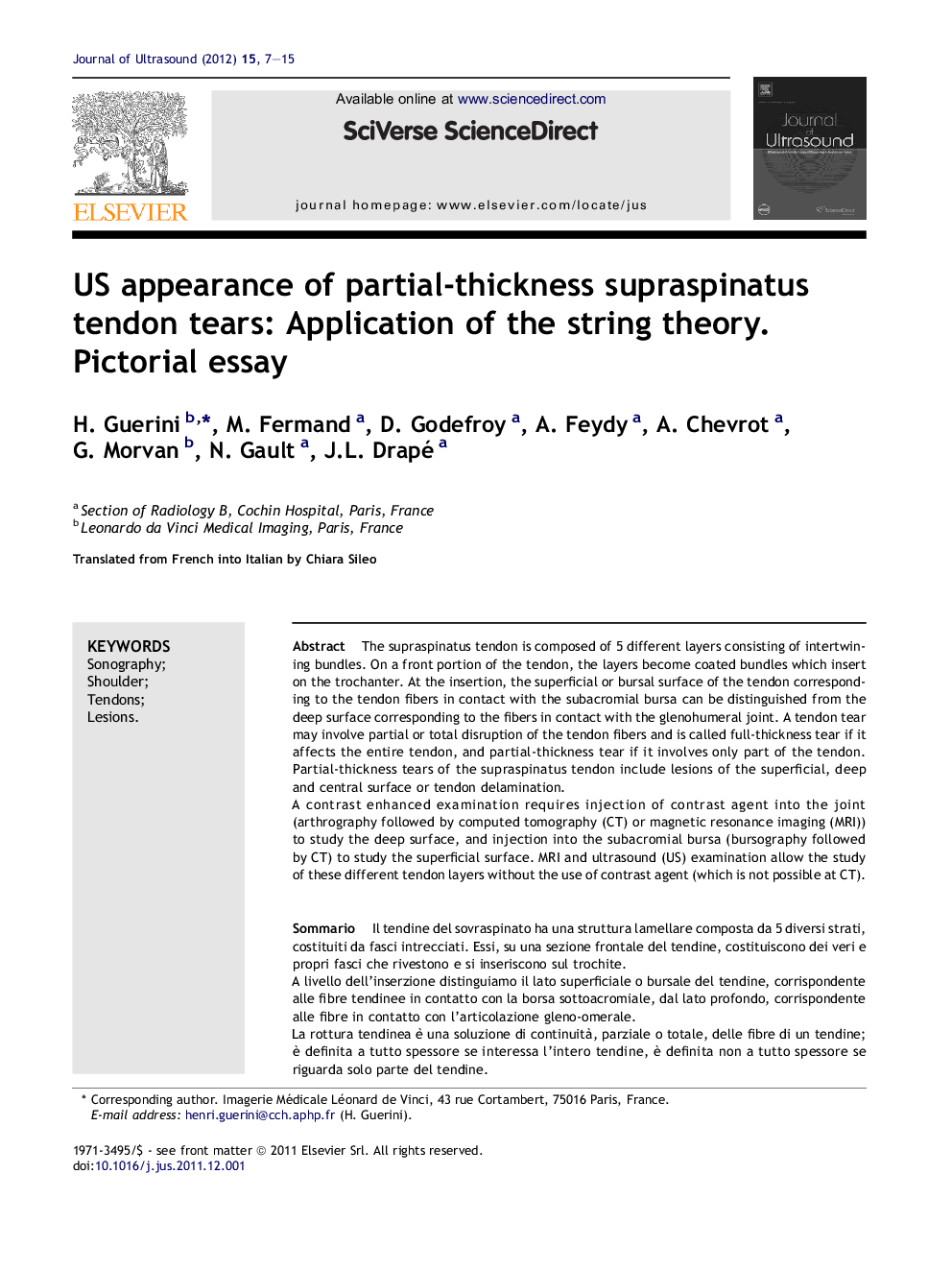 US appearance of partial-thickness supraspinatus tendon tears: Application of the string theory. Pictorial essay