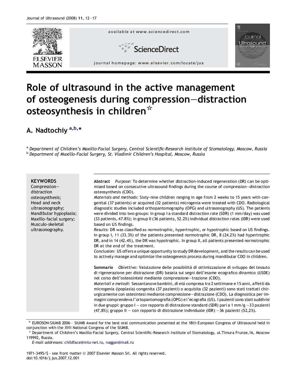 Role of ultrasound in the active management of osteogenesis during compression–distraction osteosynthesis in children 