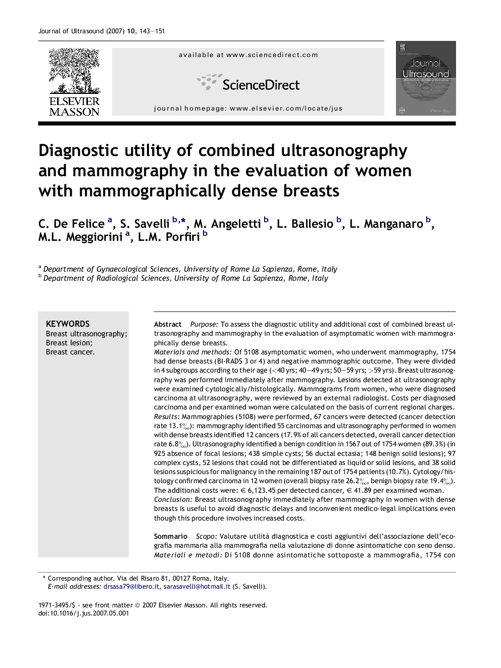 Diagnostic utility of combined ultrasonography and mammography in the evaluation of women with mammographically dense breasts