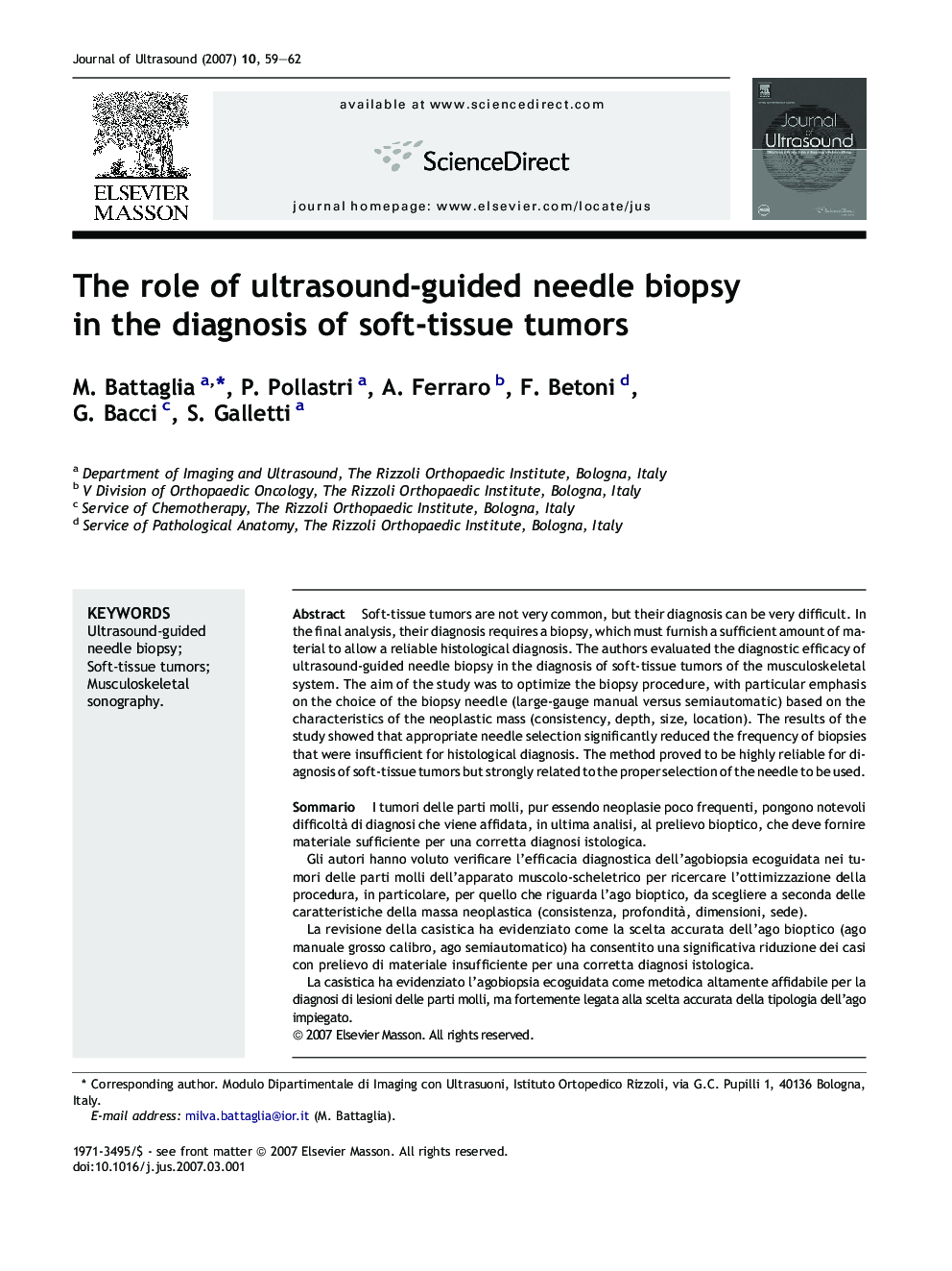 The role of ultrasound-guided needle biopsy in the diagnosis of soft-tissue tumors