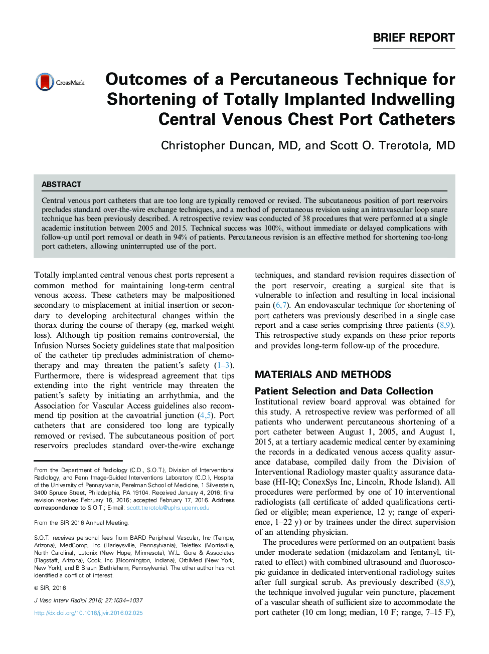 Outcomes of a Percutaneous Technique for Shortening of Totally Implanted Indwelling Central Venous Chest Port Catheters
