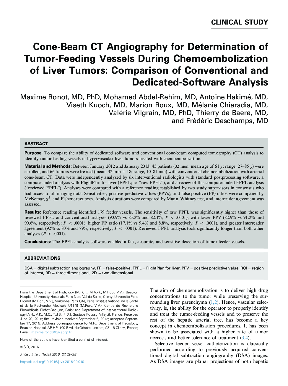 Cone-Beam CT Angiography for Determination of Tumor-Feeding Vessels During Chemoembolization of Liver Tumors: Comparison of Conventional and Dedicated-Software Analysis