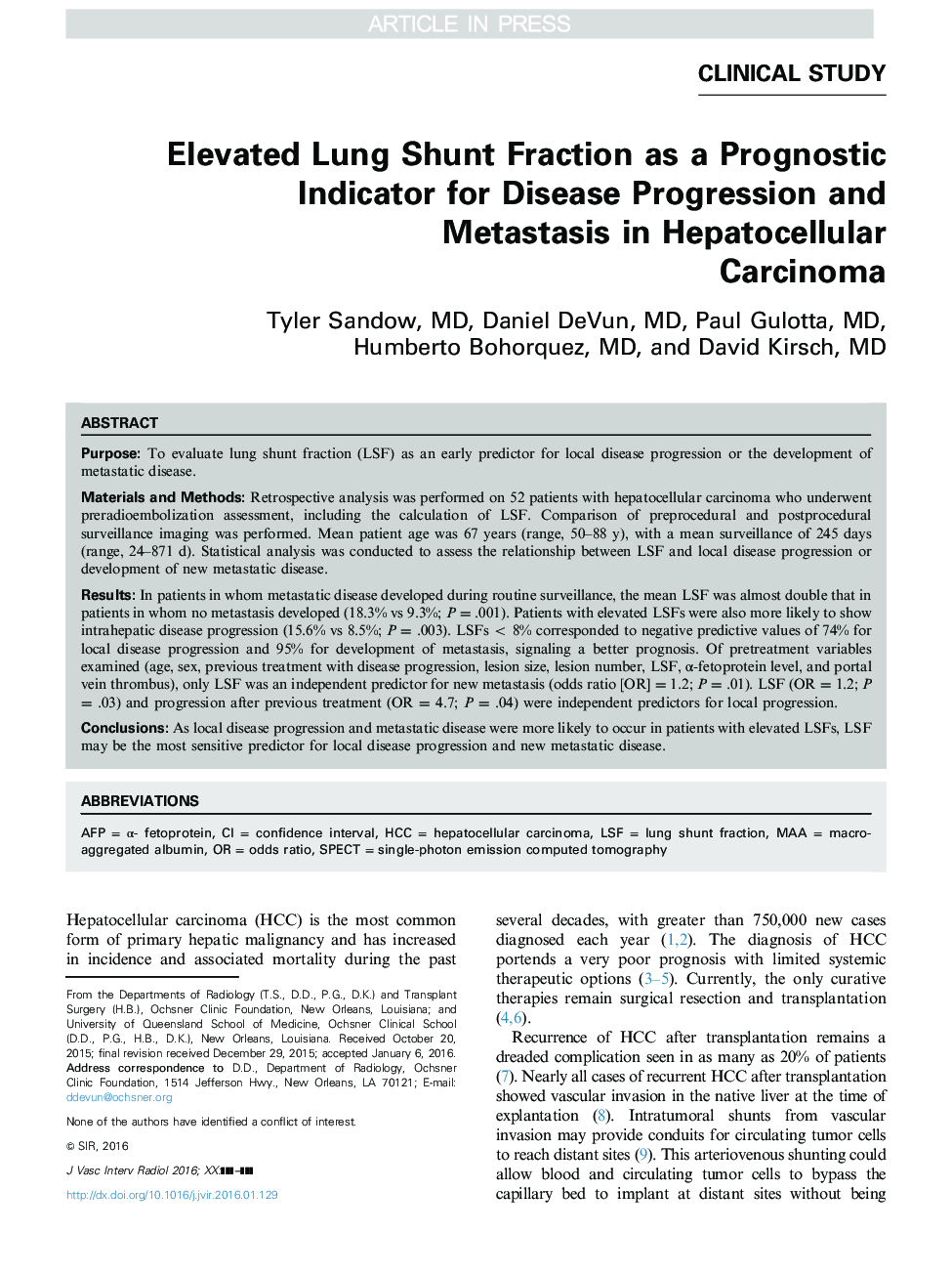 Elevated Lung Shunt Fraction as a Prognostic Indicator for Disease Progression and Metastasis in Hepatocellular Carcinoma