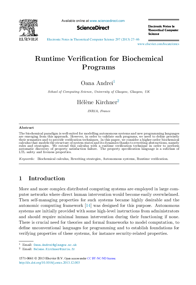 Runtime Verification for Biochemical Programs