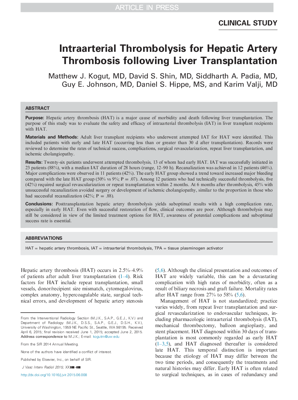 Intra-Arterial Thrombolysis for Hepatic Artery Thrombosis following Liver Transplantation