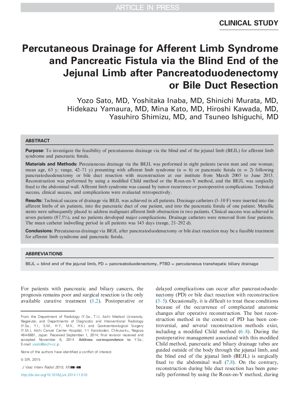 Percutaneous Drainage for Afferent Limb Syndrome and Pancreatic Fistula via the Blind End of the Jejunal Limb after Pancreatoduodenectomy or Bile Duct Resection