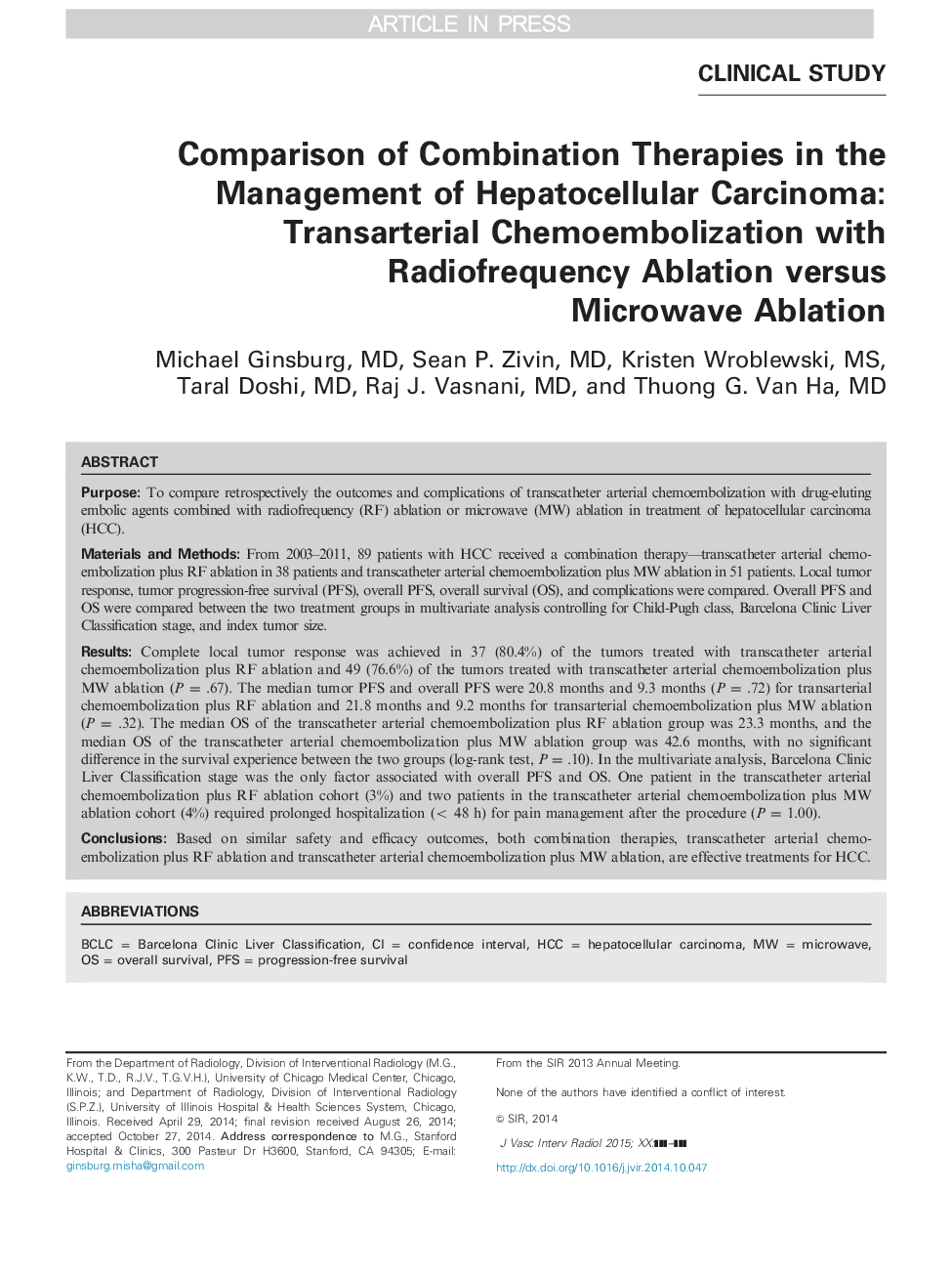 Comparison of Combination Therapies in the Management of Hepatocellular Carcinoma: Transarterial Chemoembolization with Radiofrequency Ablation versus Microwave Ablation