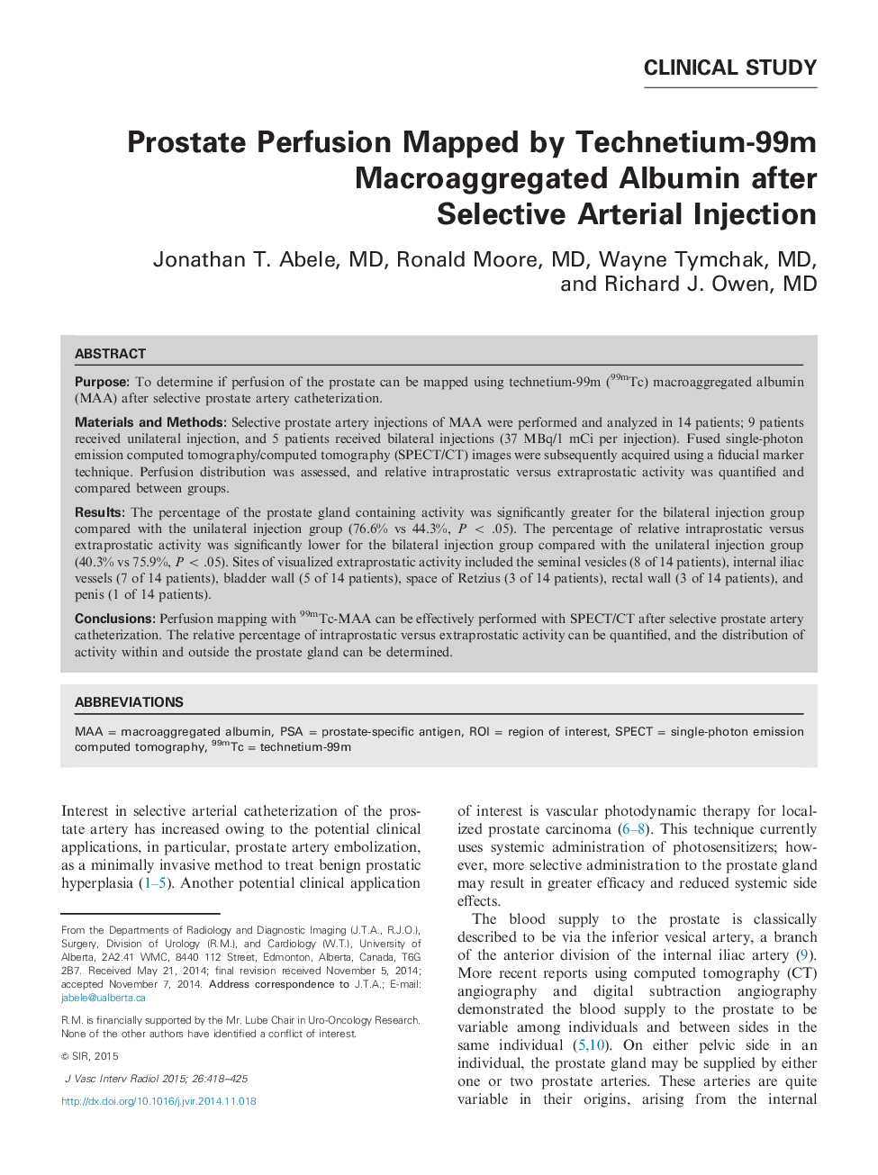 Prostate Perfusion Mapped by Technetium-99m Macroaggregated Albumin after Selective Arterial Injection