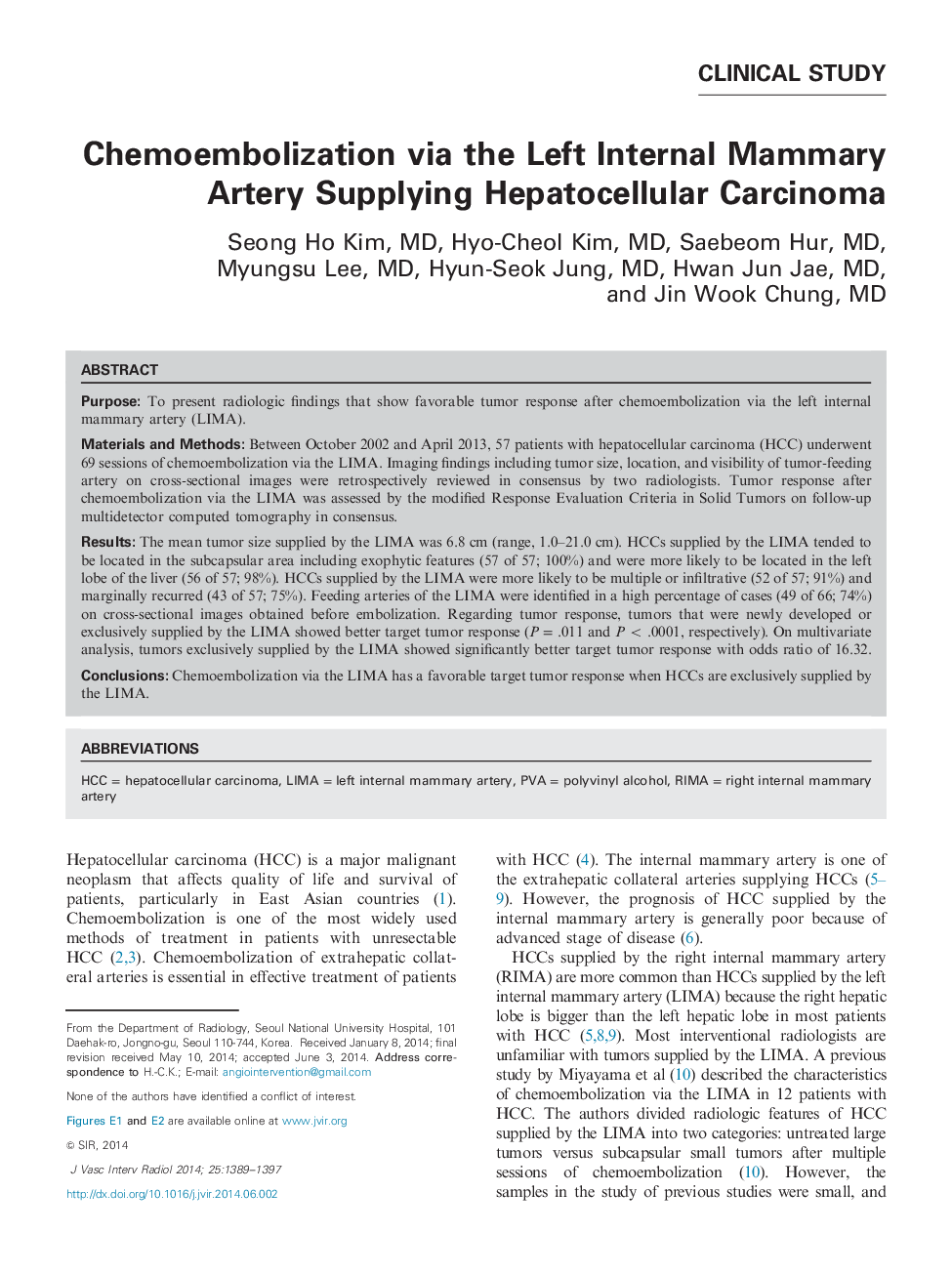 Chemoembolization via the Left Internal Mammary Artery Supplying Hepatocellular Carcinoma