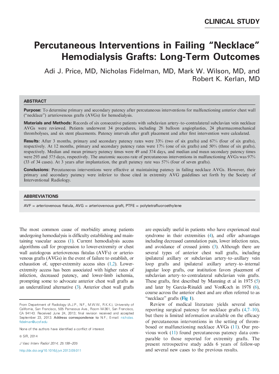 Percutaneous Interventions in Failing “Necklace” Hemodialysis Grafts: Long-Term Outcomes