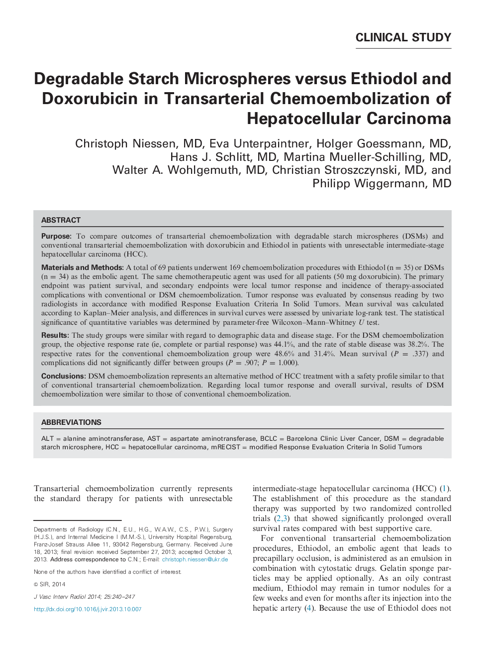 Degradable Starch Microspheres versus Ethiodol and Doxorubicin in Transarterial Chemoembolization of Hepatocellular Carcinoma