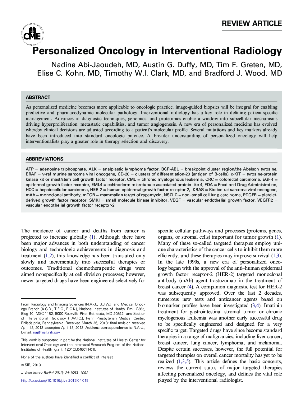 Personalized Oncology in Interventional Radiology