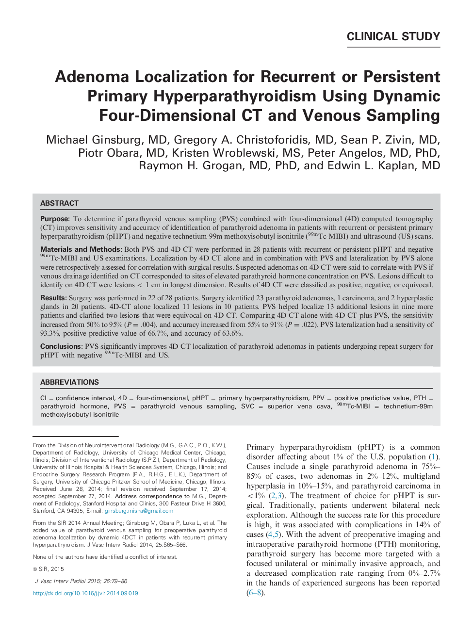 Adenoma Localization for Recurrent or Persistent Primary Hyperparathyroidism Using Dynamic Four-Dimensional CT and Venous Sampling