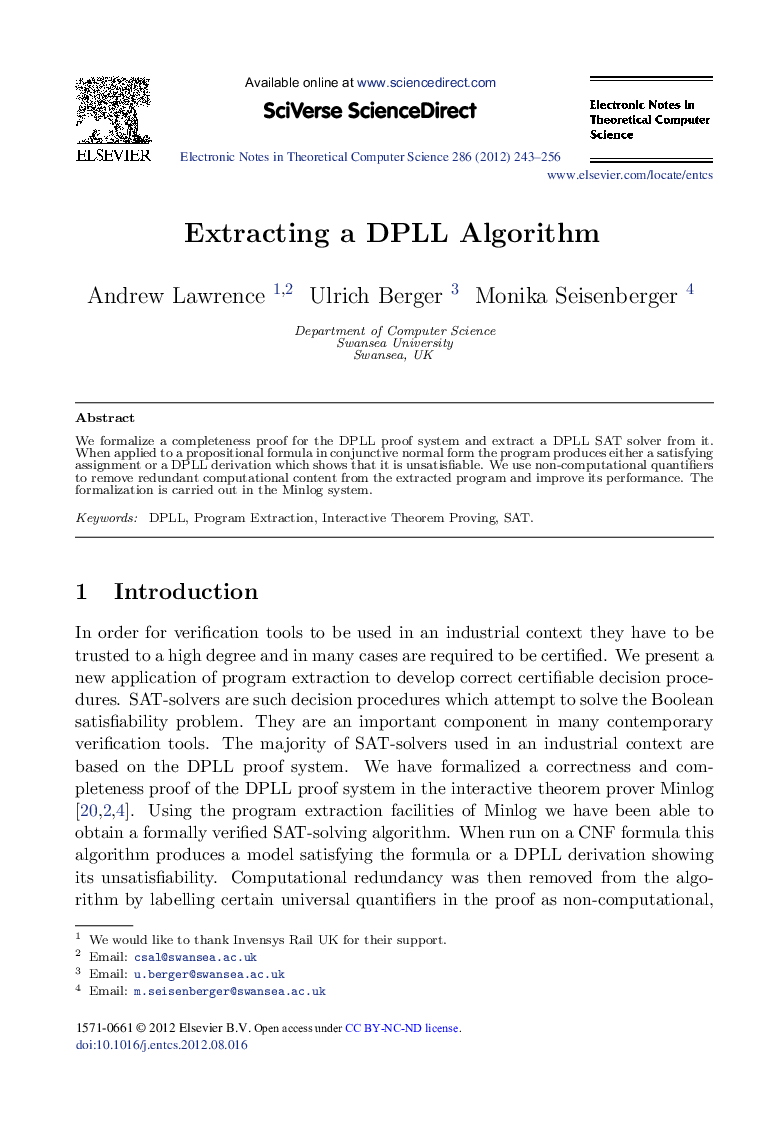 Extracting a DPLL Algorithm