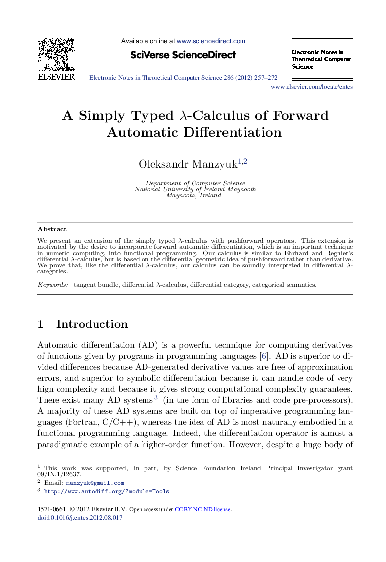 A Simply Typed λ-Calculus of Forward Automatic Differentiation