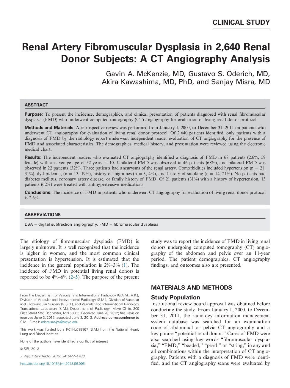 Renal Artery Fibromuscular Dysplasia in 2,640 Renal Donor Subjects: A CT Angiography Analysis