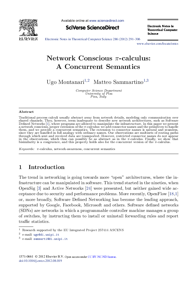 Network Conscious π-calculus: A Concurrent Semantics