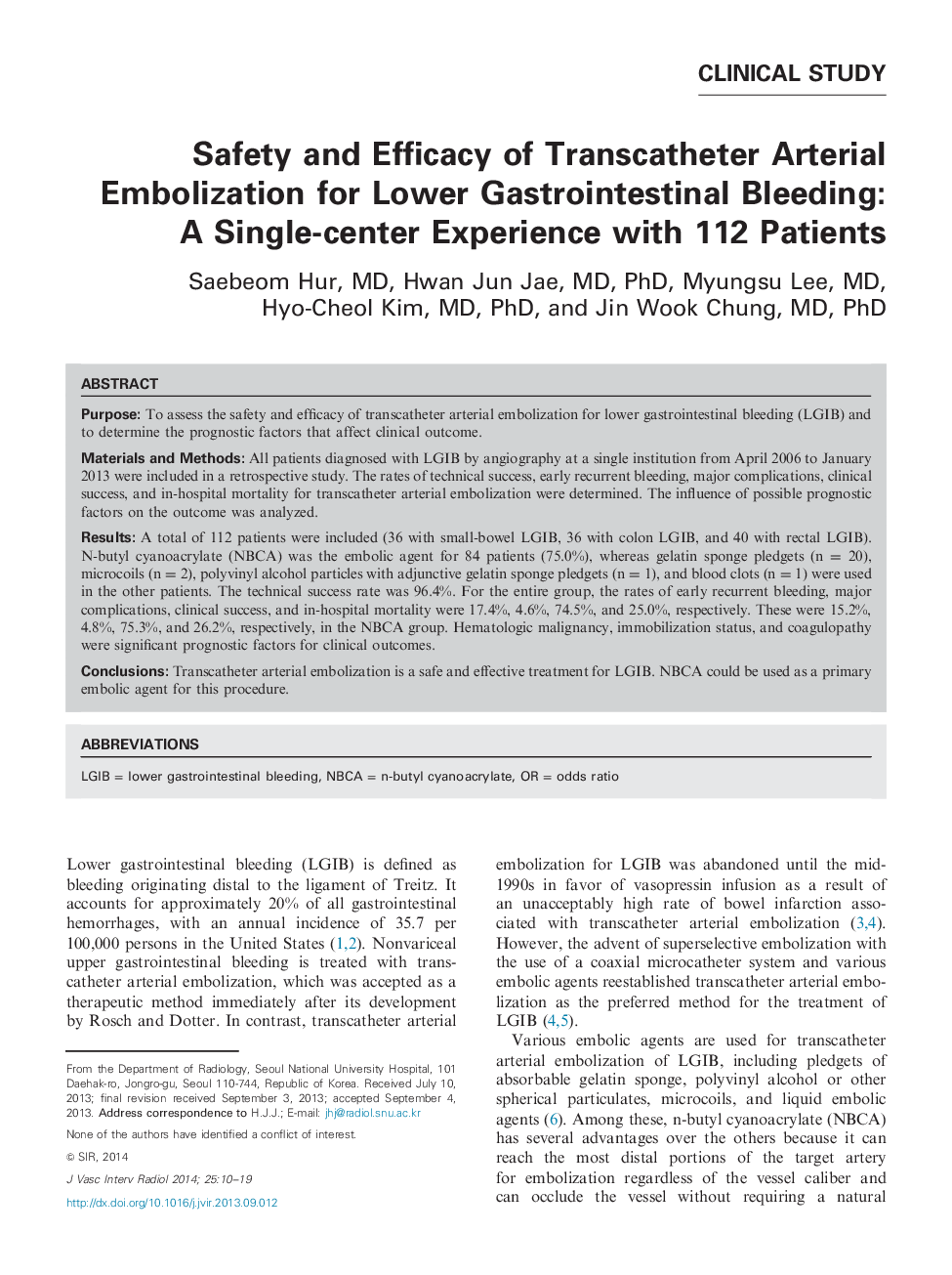 Safety and Efficacy of Transcatheter Arterial Embolization for Lower Gastrointestinal Bleeding: A Single-center Experience with 112 Patients