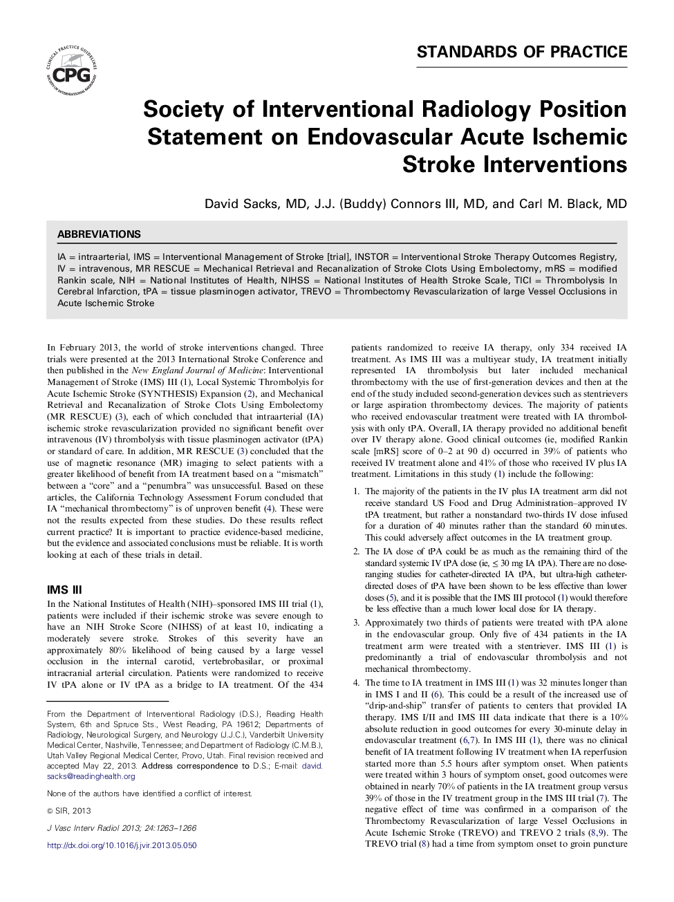 Society of Interventional Radiology Position Statement on Endovascular Acute Ischemic Stroke Interventions