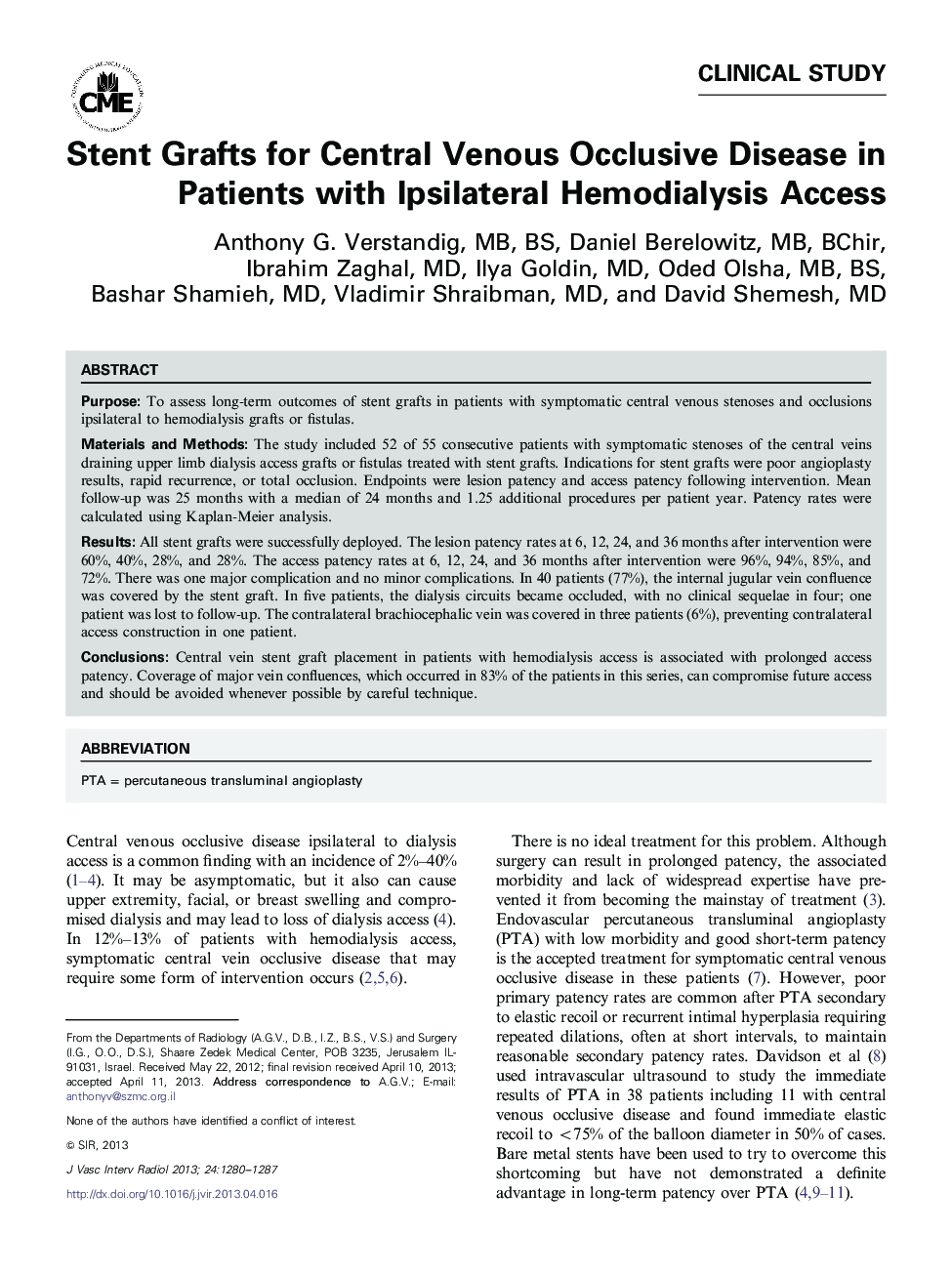 Stent Grafts for Central Venous Occlusive Disease in Patients with Ipsilateral Hemodialysis Access