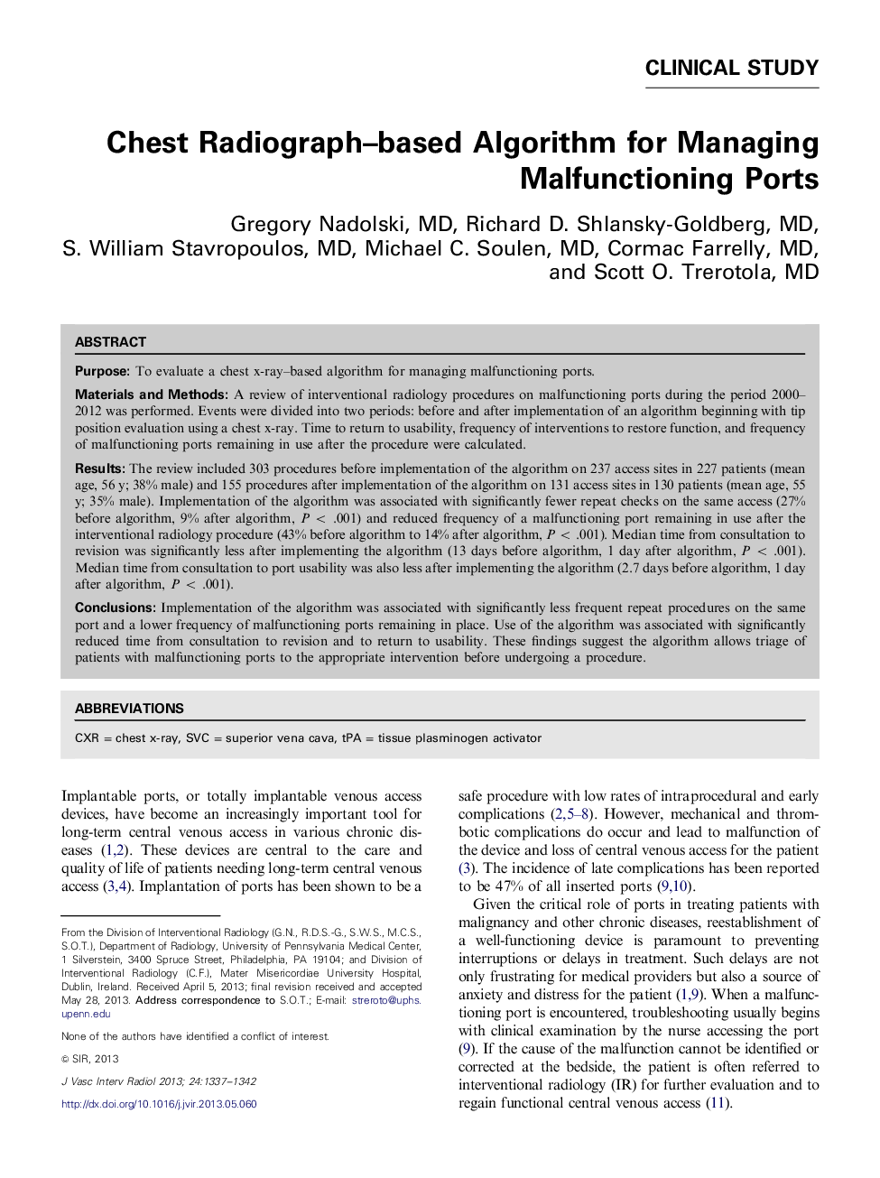 Chest Radiograph-based Algorithm for Managing Malfunctioning Ports