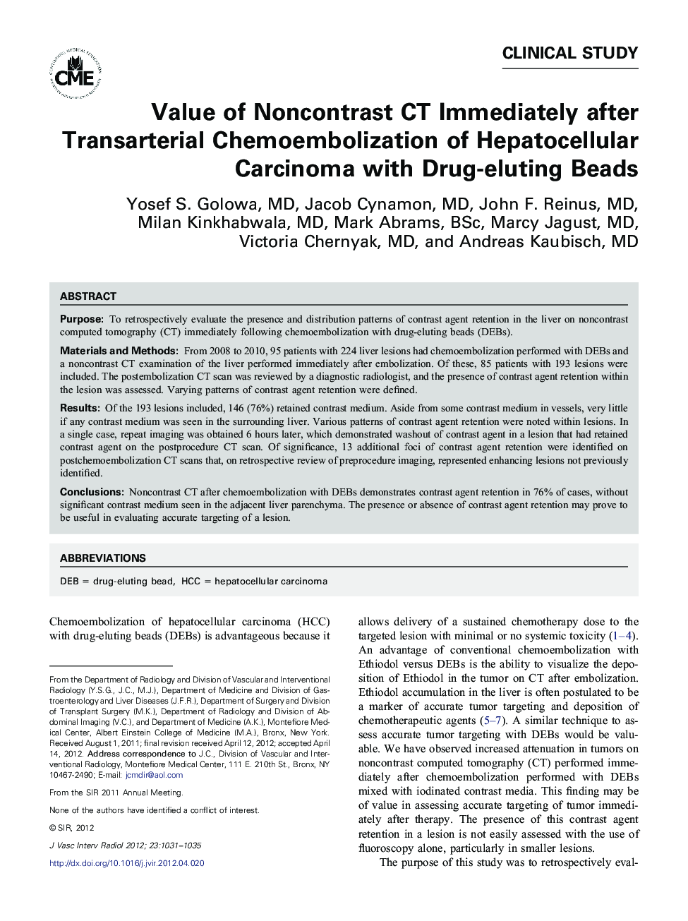 Value of Noncontrast CT Immediately after Transarterial Chemoembolization of Hepatocellular Carcinoma with Drug-eluting Beads