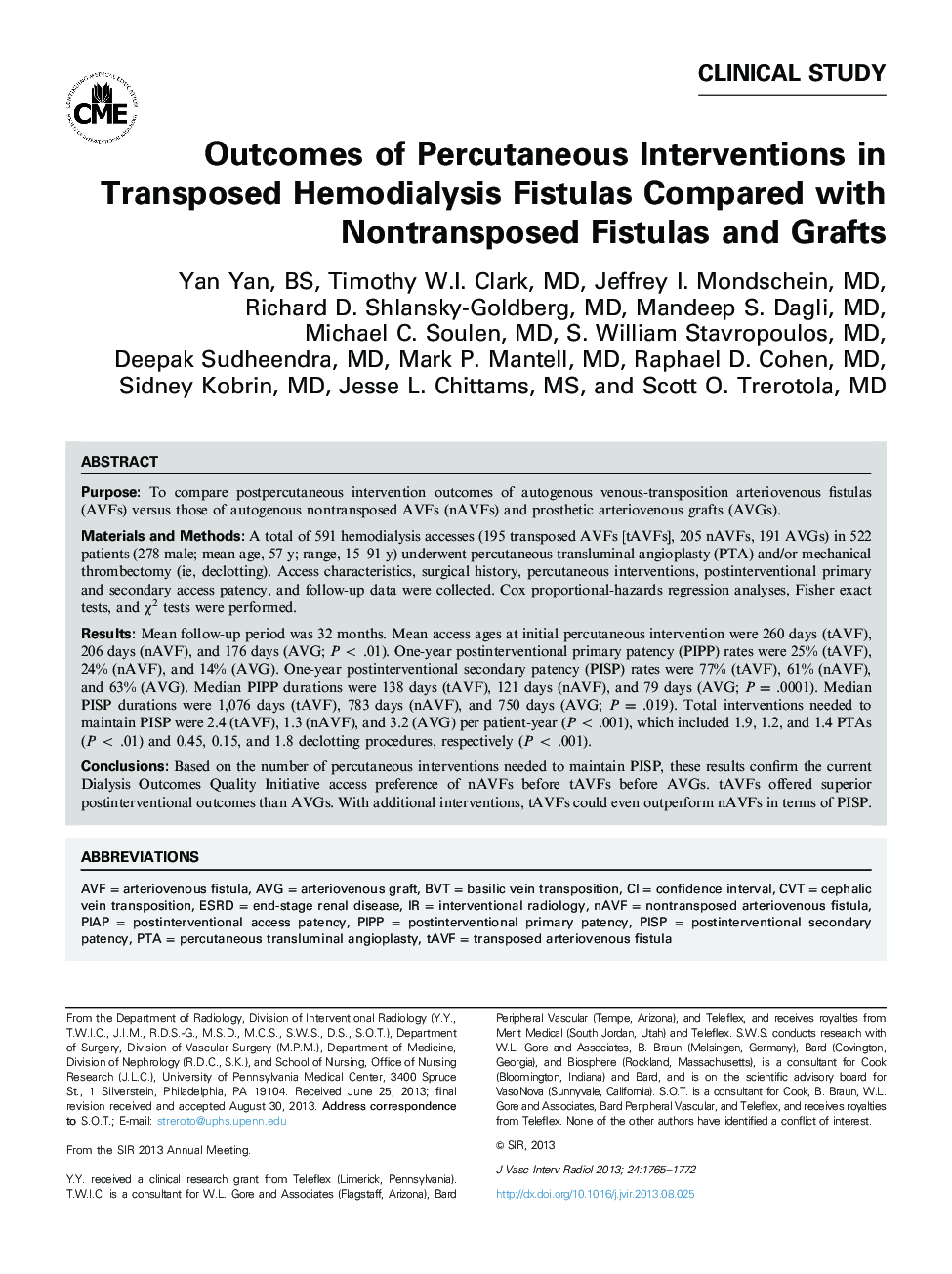 Outcomes of Percutaneous Interventions in Transposed Hemodialysis Fistulas Compared with Nontransposed Fistulas and Grafts