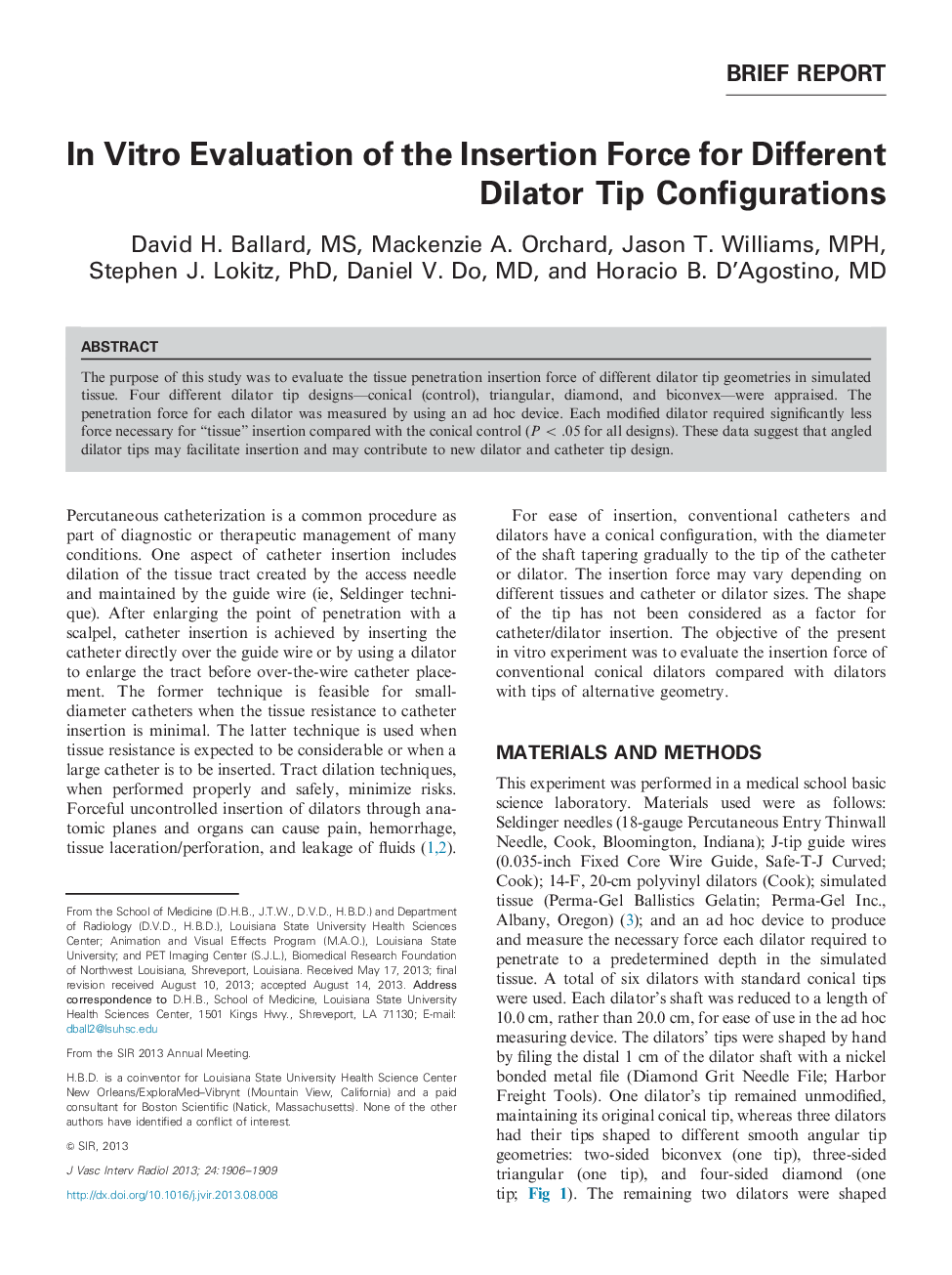 In Vitro Evaluation of the Insertion Force for Different Dilator Tip Configurations