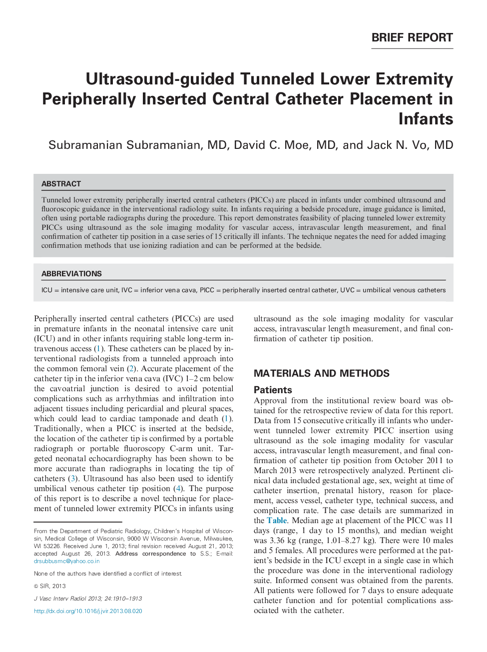 Ultrasound-guided Tunneled Lower Extremity Peripherally Inserted Central Catheter Placement in Infants