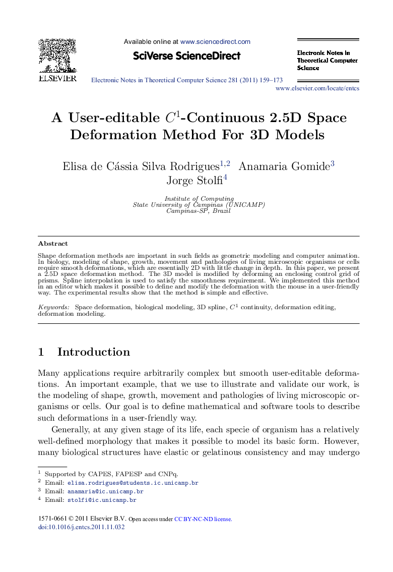 A User-editable C1-Continuous 2.5D Space Deformation Method For 3D Models