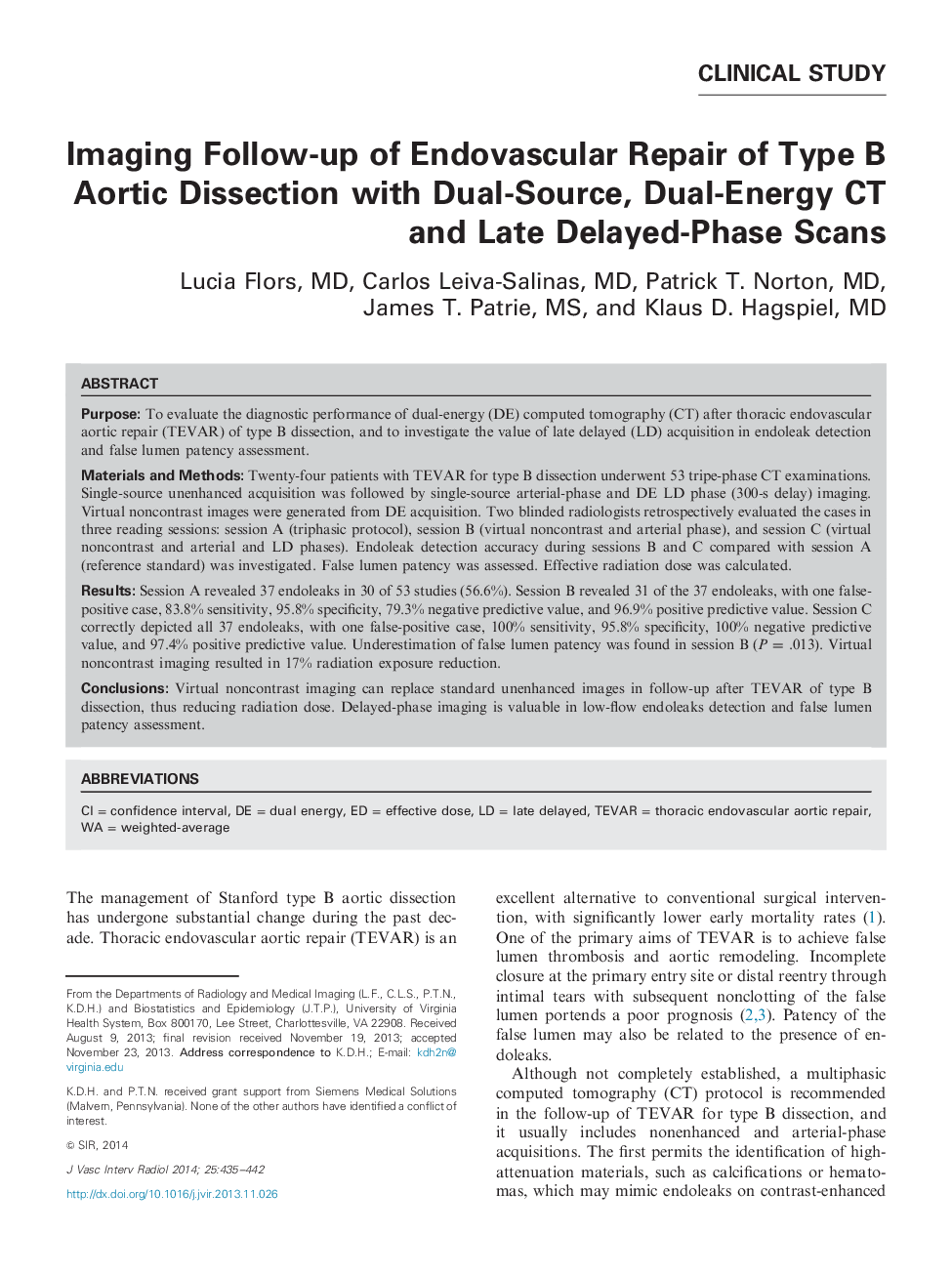 Imaging Follow-up of Endovascular Repair of Type B Aortic Dissection with Dual-Source, Dual-Energy CT and Late Delayed-Phase Scans