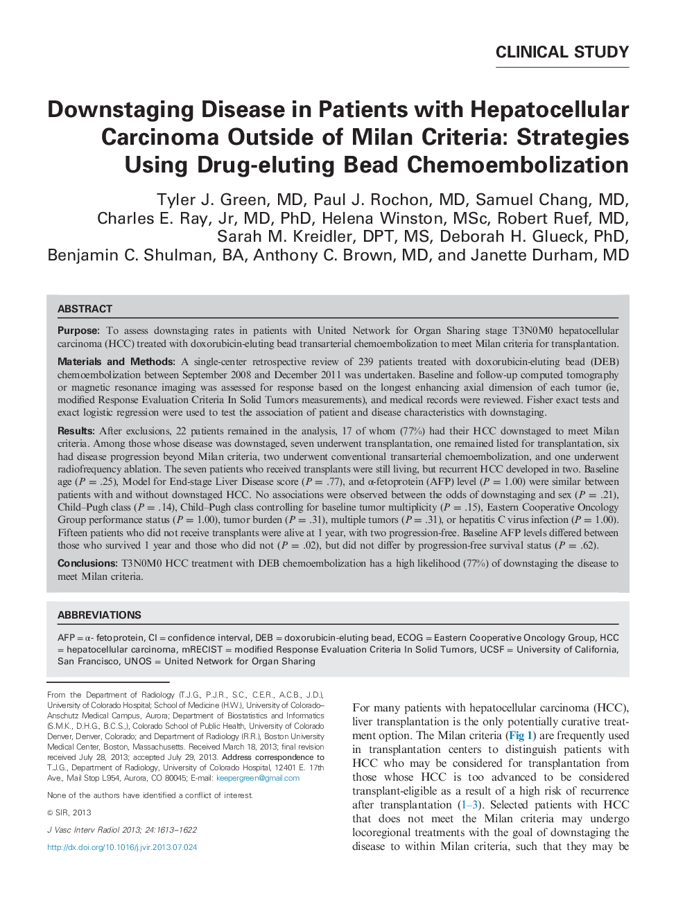 Downstaging Disease in Patients with Hepatocellular Carcinoma Outside of Milan Criteria: Strategies Using Drug-eluting Bead Chemoembolization