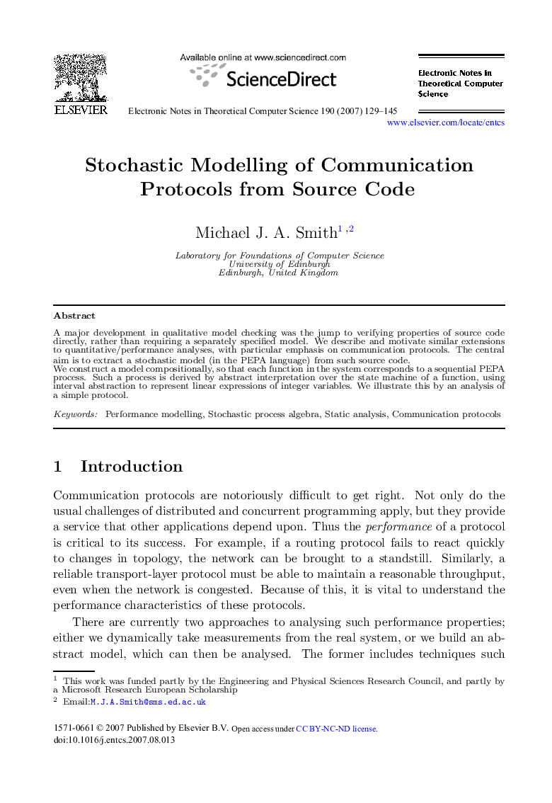 Stochastic Modelling of Communication Protocols from Source Code