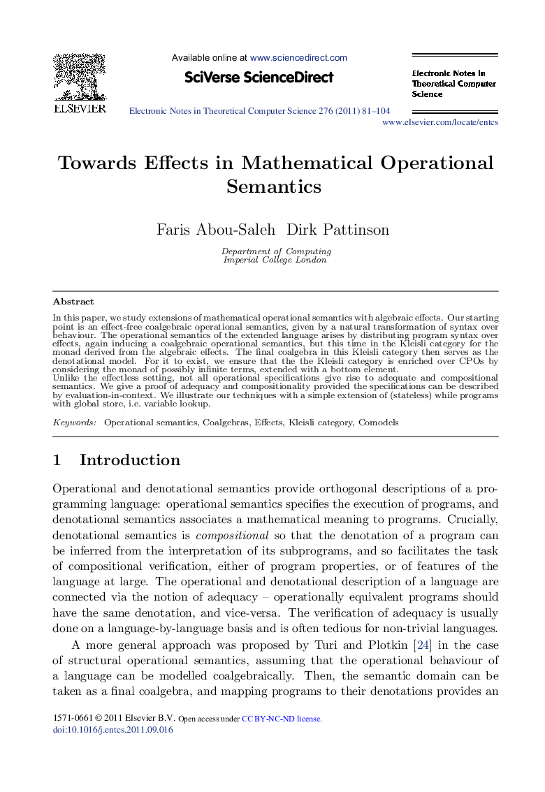Towards Effects in Mathematical Operational Semantics