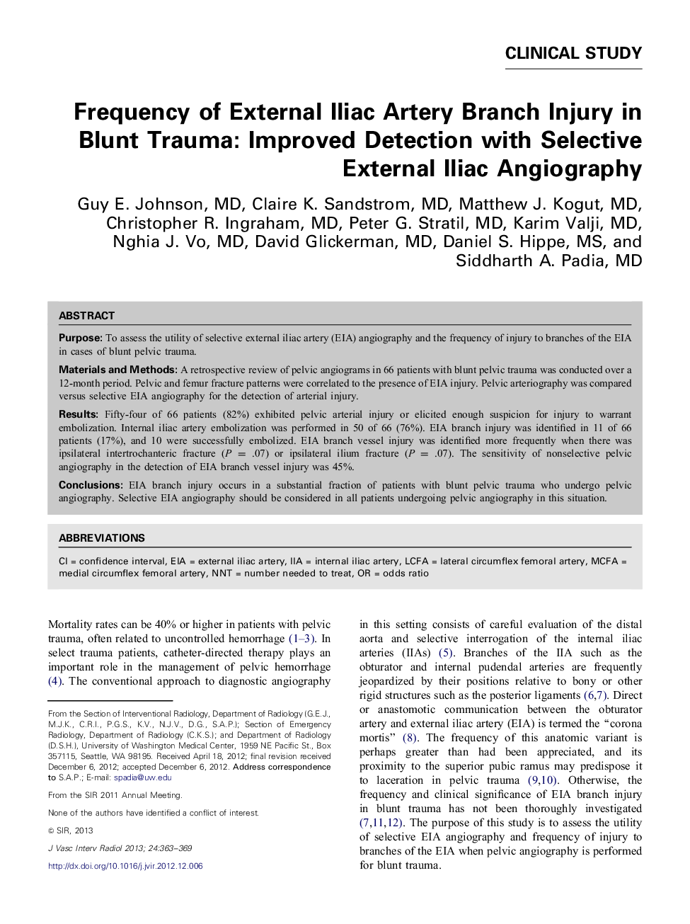 Frequency of External Iliac Artery Branch Injury in Blunt Trauma: Improved Detection with Selective External Iliac Angiography