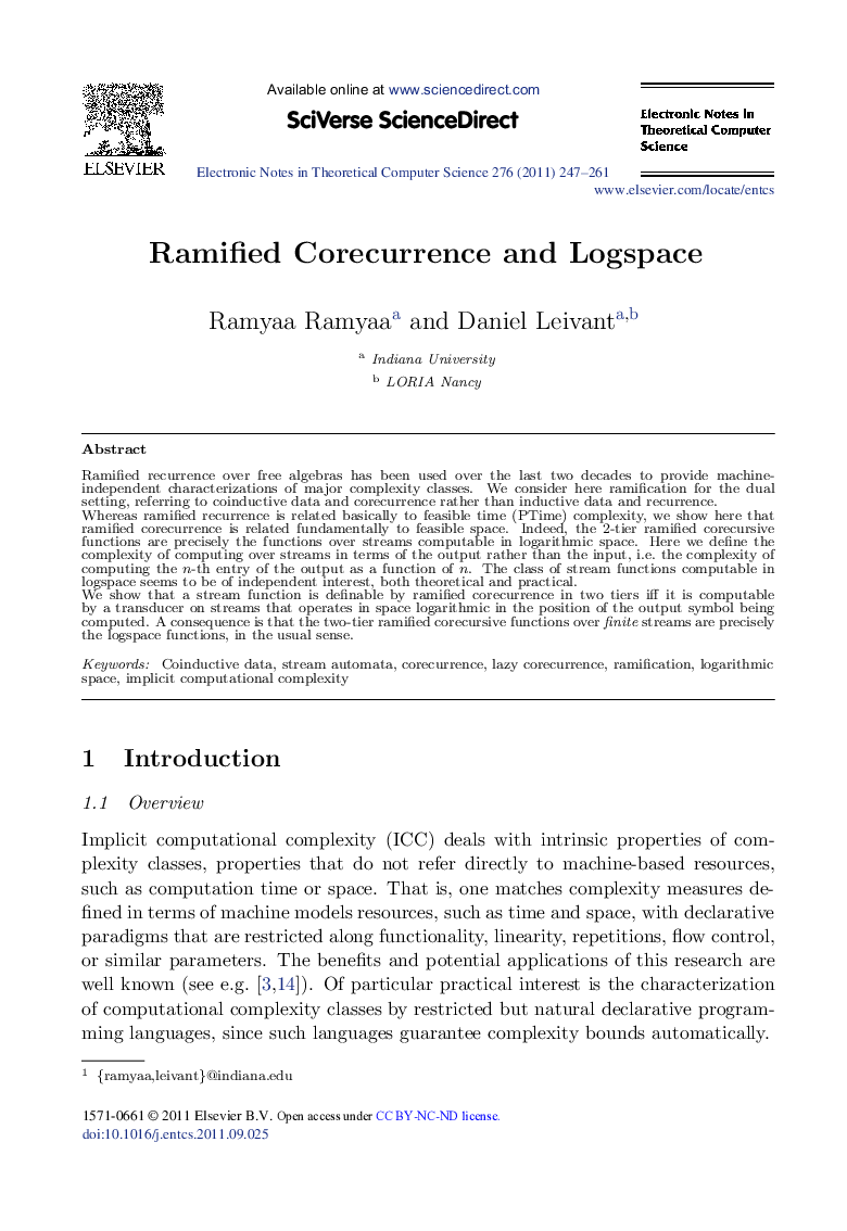 Ramified Corecurrence and Logspace