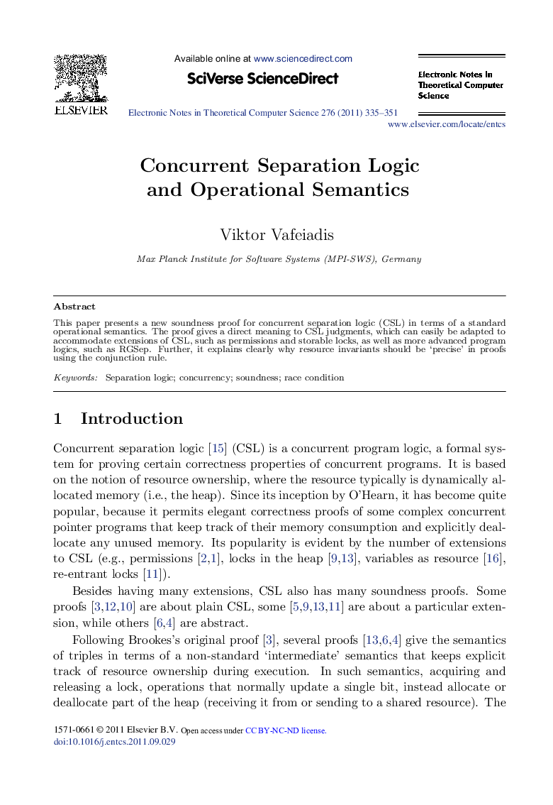 Concurrent Separation Logic and Operational Semantics