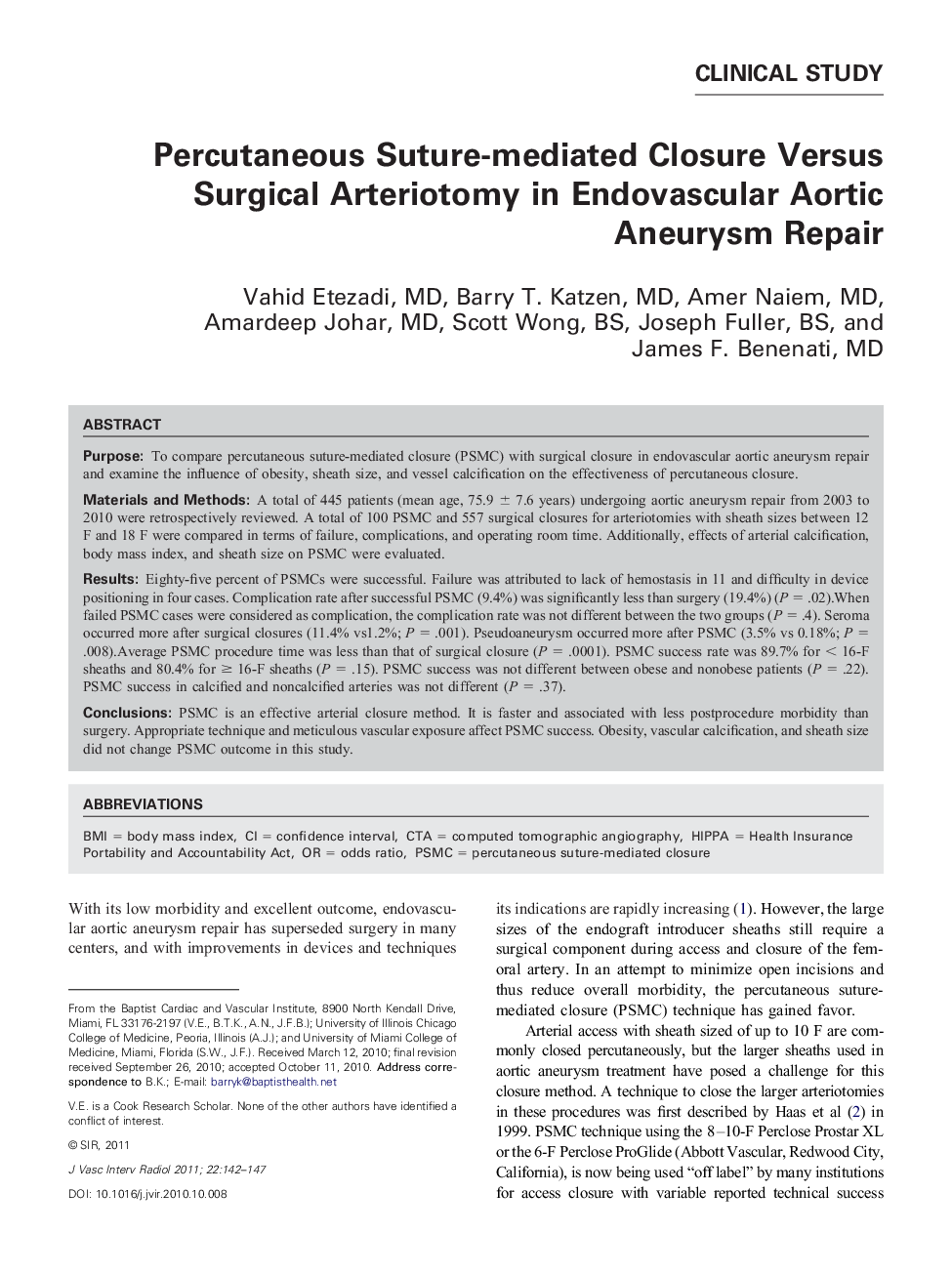 Percutaneous Suture-mediated Closure Versus Surgical Arteriotomy in Endovascular Aortic Aneurysm Repair